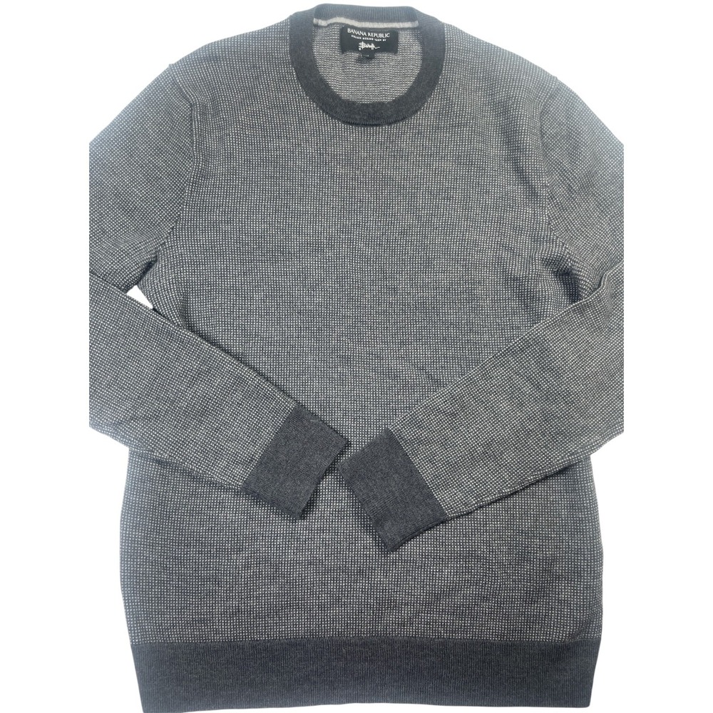 Banana Republic Sweater Men's Medium Black White Italian Wool Crew Neck Pullover